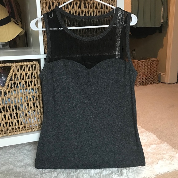 Express Gray Tank Top with Lace - Picture 1 of 6